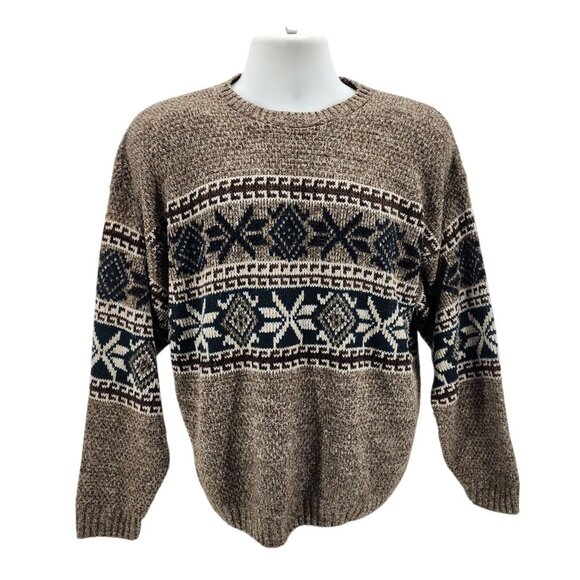 Vintage David Taylor Mens Large Sweater Nordic Snowflake Retro Brown White 1980s - Picture 1 of 8
